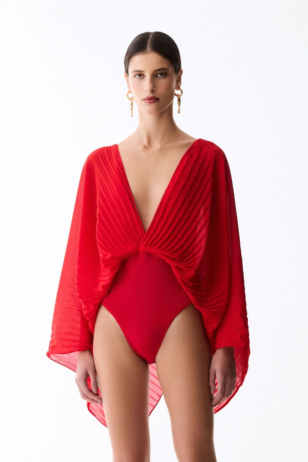Frevo Red Pleated Bodysuit
