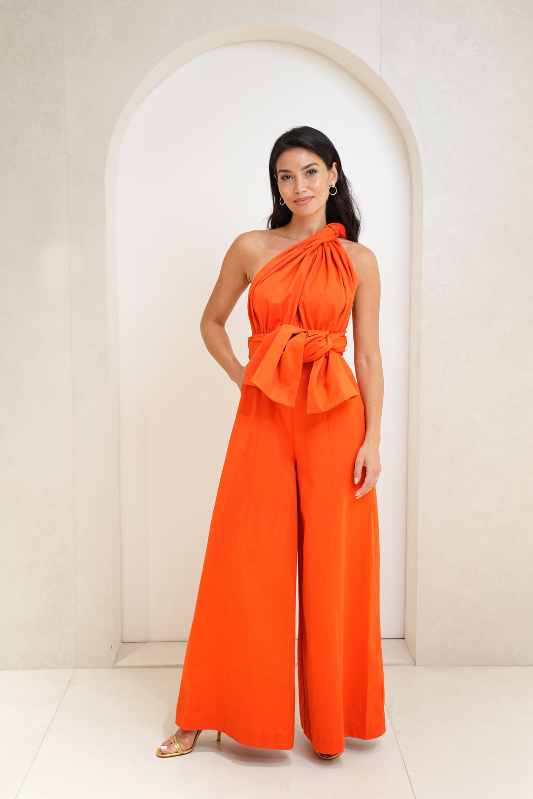 Wrap Jumpsuit  - Coral/Mustard