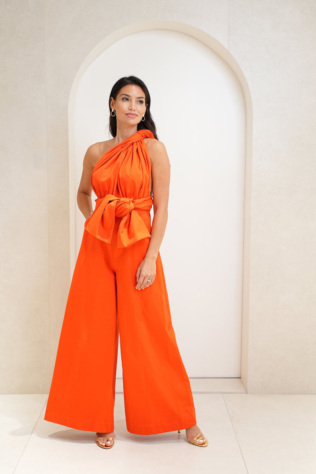 Wrap Jumpsuit - Coral/Mustard
