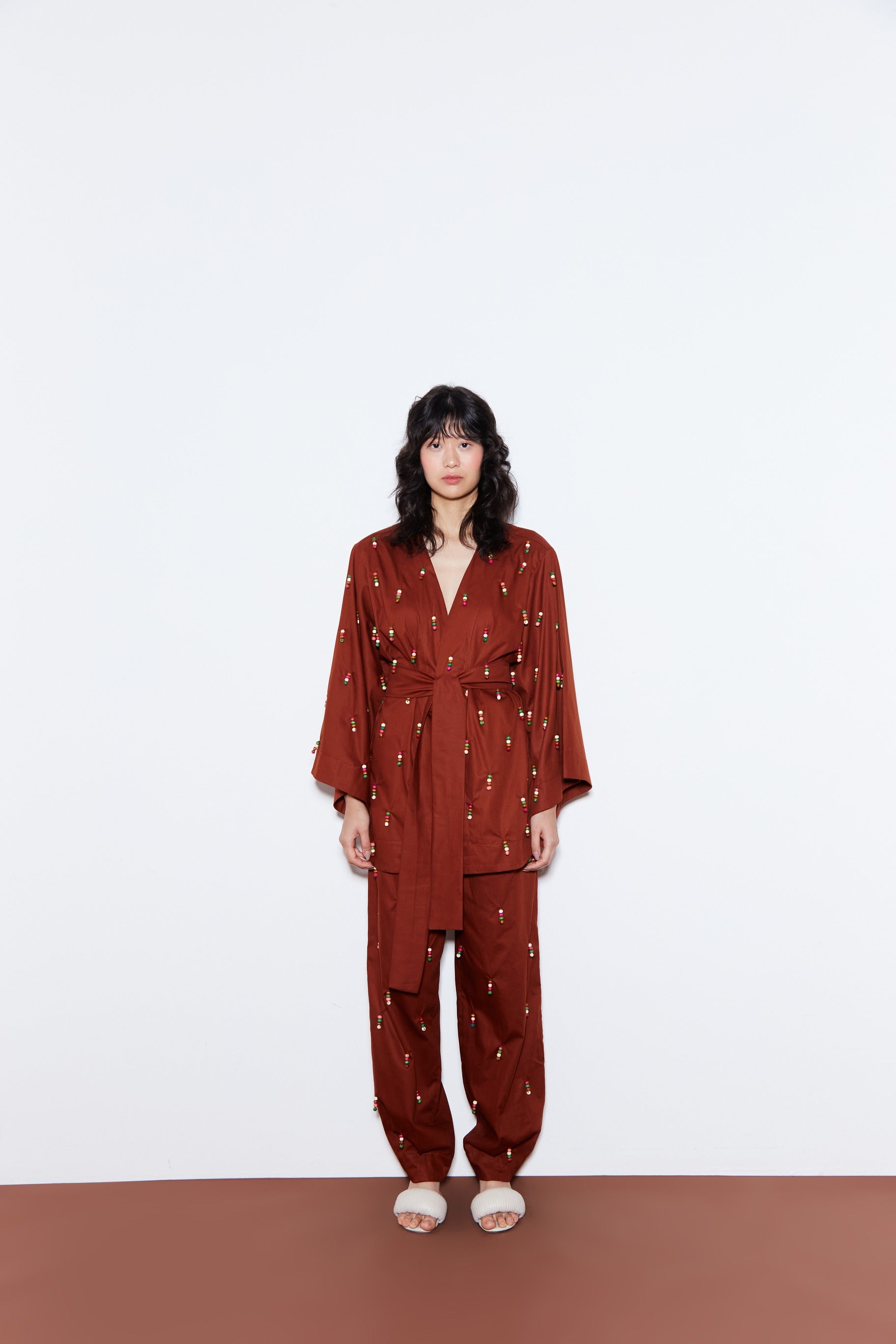 Oversize Pants with beads-Brown