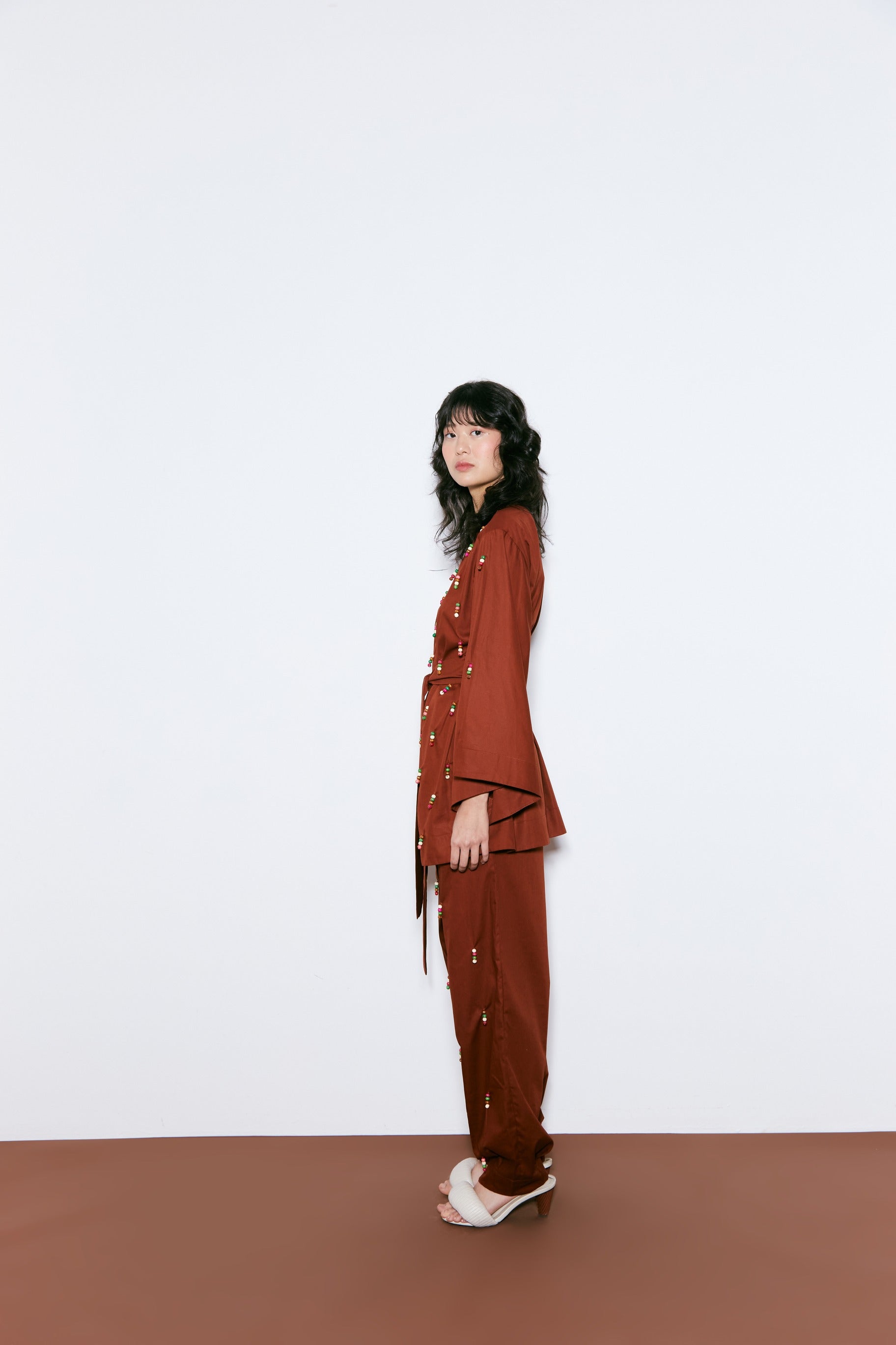 Oversize Pants with beads-Brown
