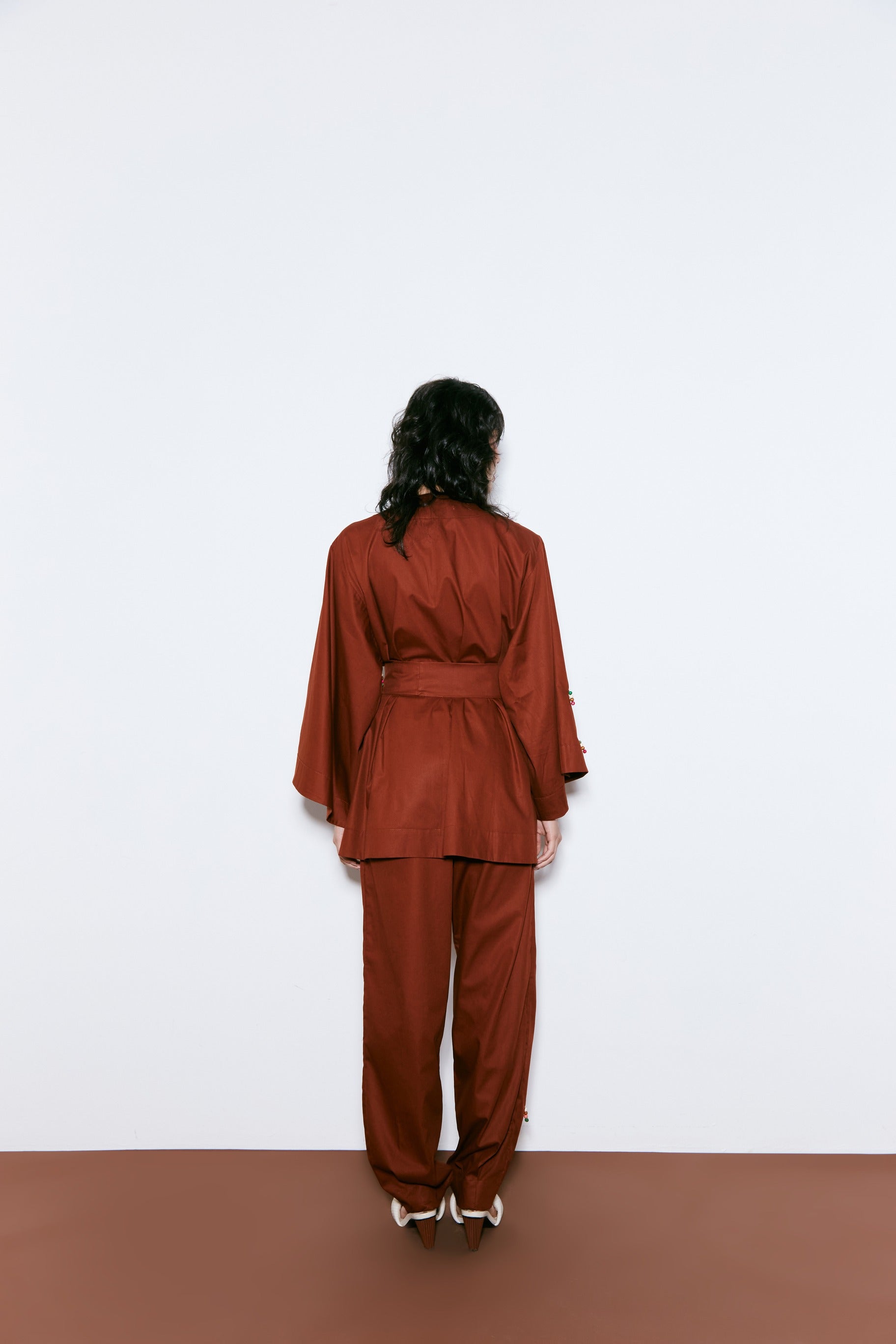 Oversize Pants with beads-Brown