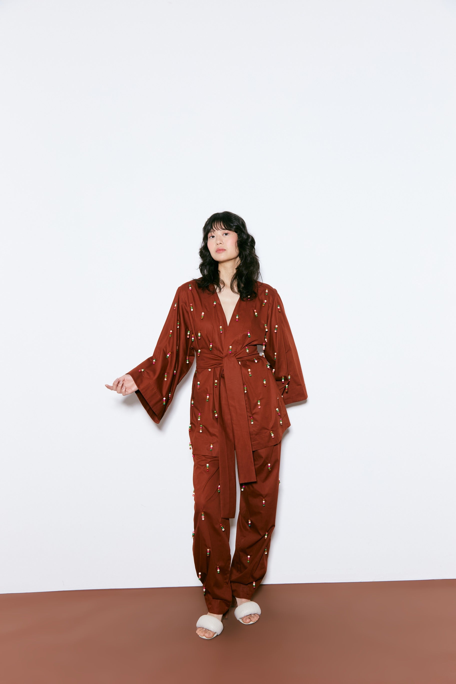 Kimono with beads -brown