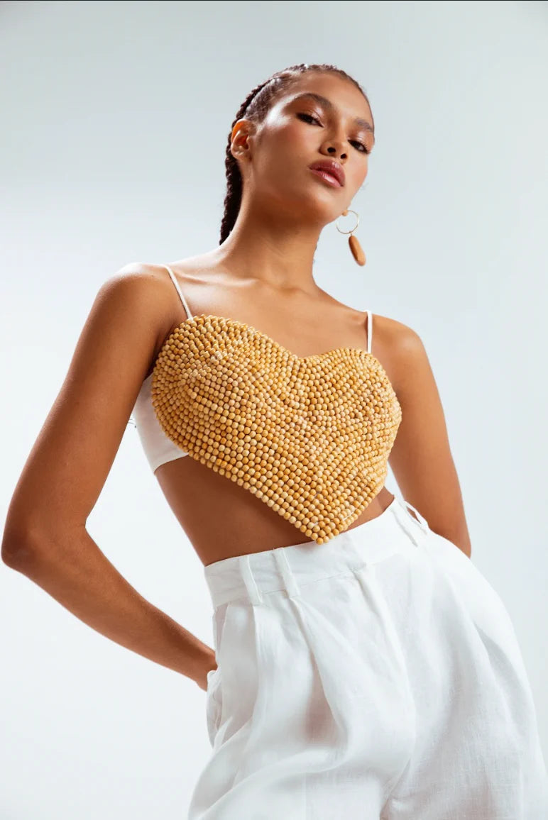 Wood Beaded Heart Top