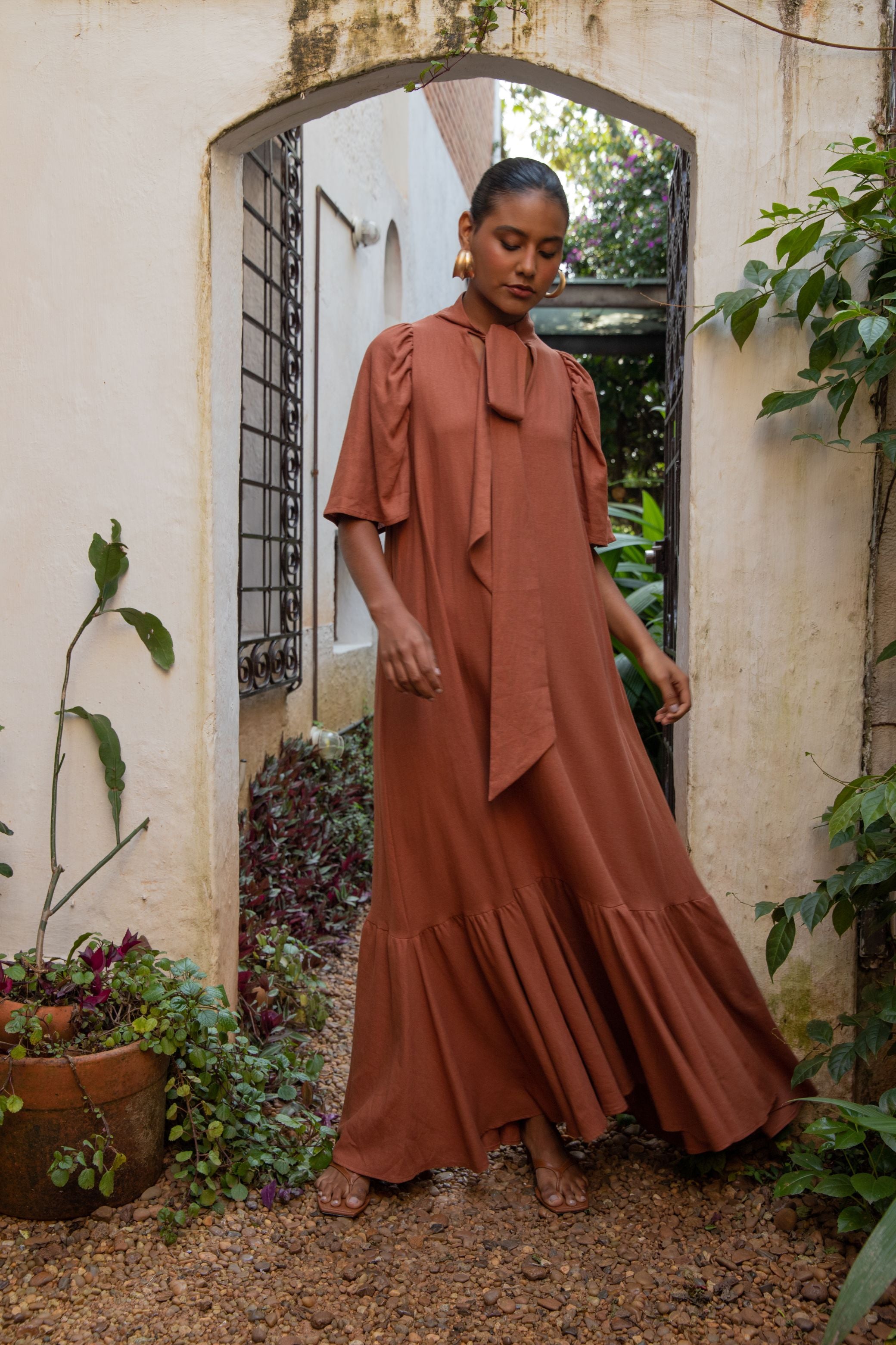 Aisha linen Dress Cognac